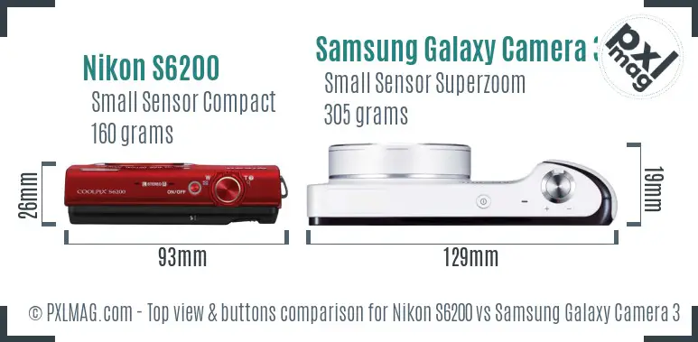 Nikon S6200 vs Samsung Galaxy Camera 3G top view buttons comparison Nikon S6200 vs Samsung Galaxy Camera 3G top view buttons comparison