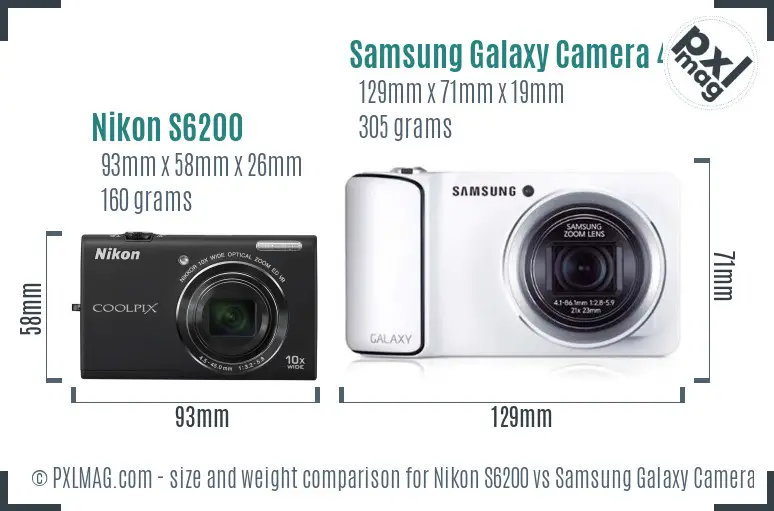 Nikon S6200 vs Samsung Galaxy Camera 4G size comparison