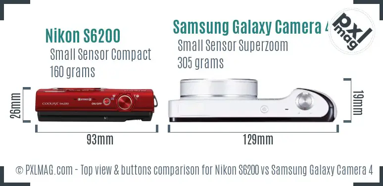 Nikon S6200 vs Samsung Galaxy Camera 4G top view buttons comparison