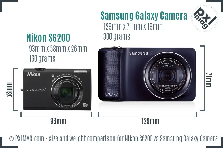 Nikon S6200 vs Samsung Galaxy Camera size comparison