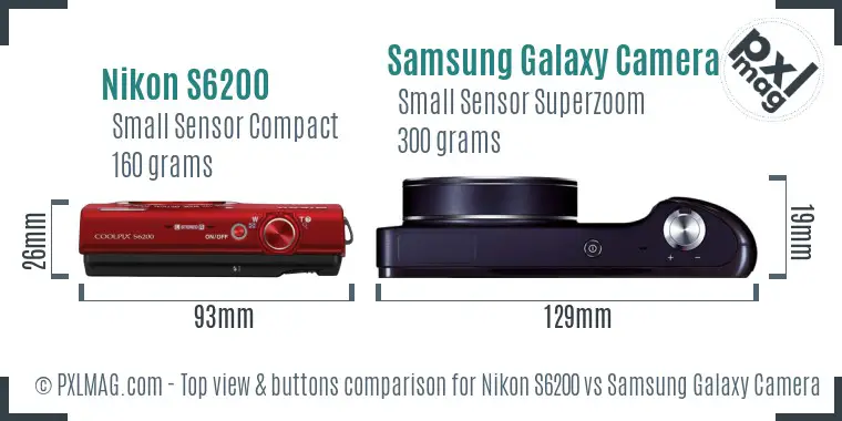 Nikon S6200 vs Samsung Galaxy Camera top view buttons comparison