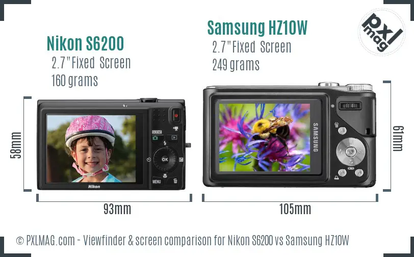 Nikon S6200 vs Samsung HZ10W Screen and Viewfinder comparison