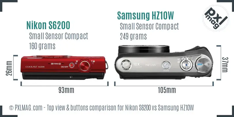 Nikon S6200 vs Samsung HZ10W top view buttons comparison