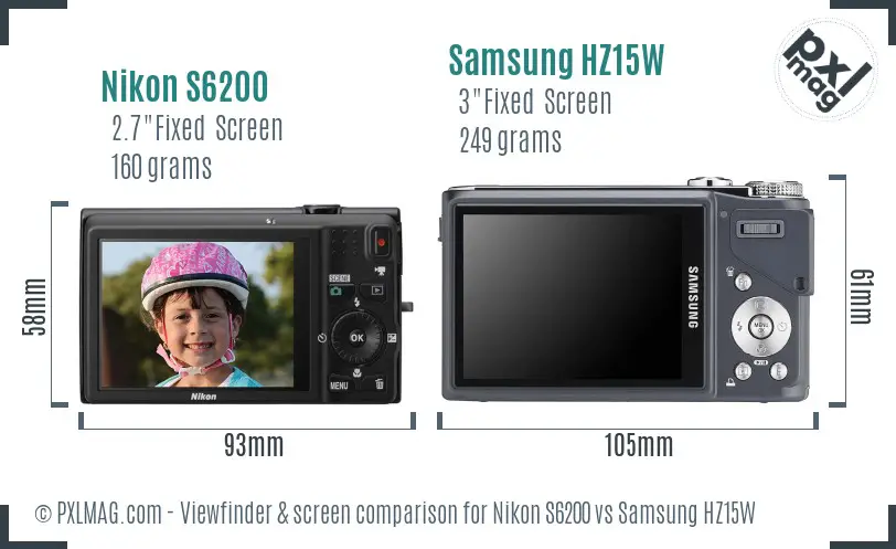 Nikon S6200 vs Samsung HZ15W Screen and Viewfinder comparison