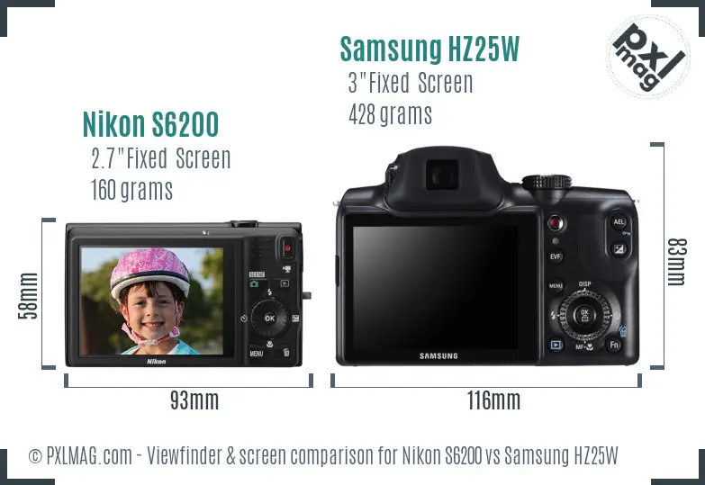 Nikon S6200 vs Samsung HZ25W Screen and Viewfinder comparison