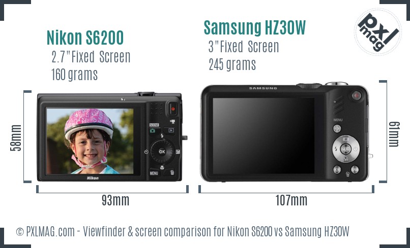 Nikon S6200 vs Samsung HZ30W Screen and Viewfinder comparison