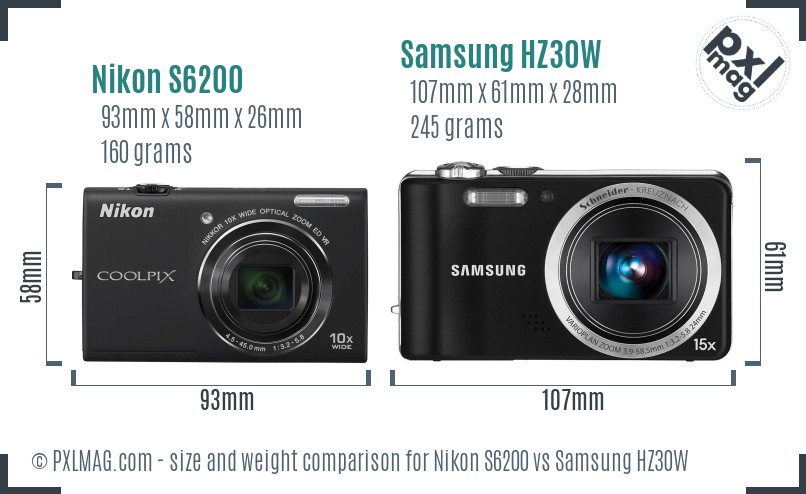 Nikon S6200 vs Samsung HZ30W size comparison Nikon S6200 vs Samsung HZ30W size comparison