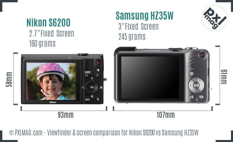 Nikon S6200 vs Samsung HZ35W Screen and Viewfinder comparison