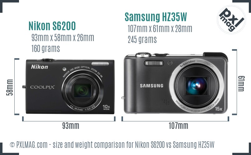 Nikon S6200 vs Samsung HZ35W size comparison