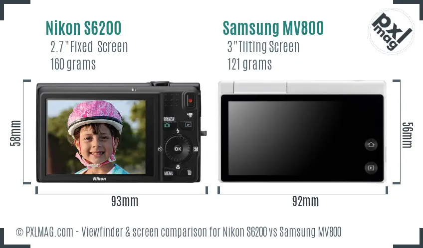 Nikon S6200 vs Samsung MV800 Screen and Viewfinder comparison