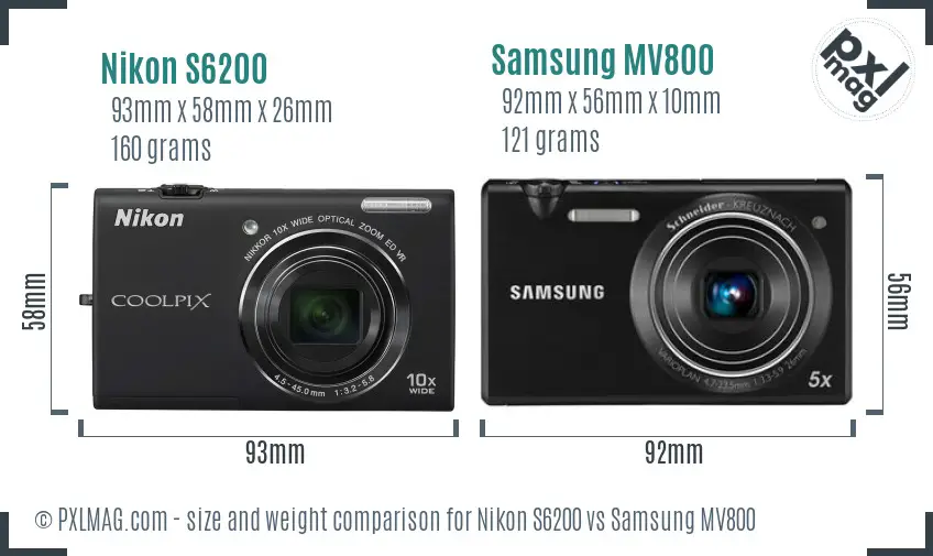 Nikon S6200 vs Samsung MV800 size comparison