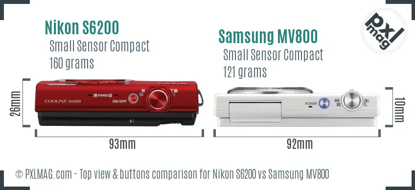 Nikon S6200 vs Samsung MV800 top view buttons comparison