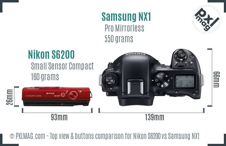 Nikon S6200 vs Samsung NX1 top view buttons comparison