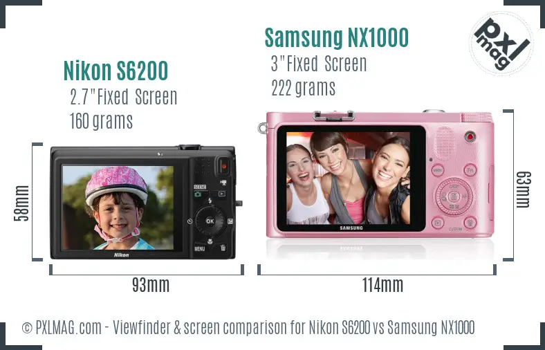 Nikon S6200 vs Samsung NX1000 Screen and Viewfinder comparison