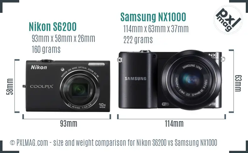 Nikon S6200 vs Samsung NX1000 size comparison
