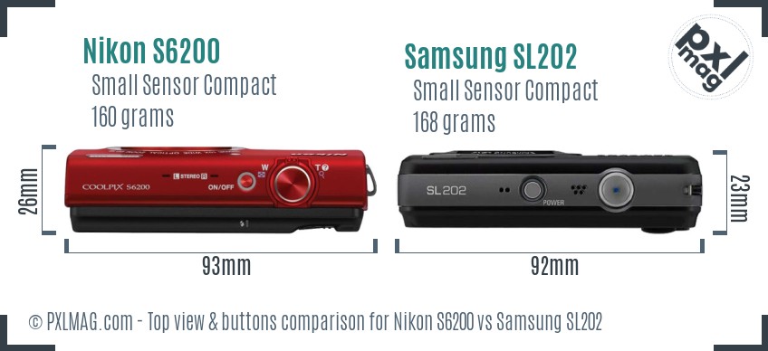 Nikon S6200 vs Samsung SL202 top view buttons comparison