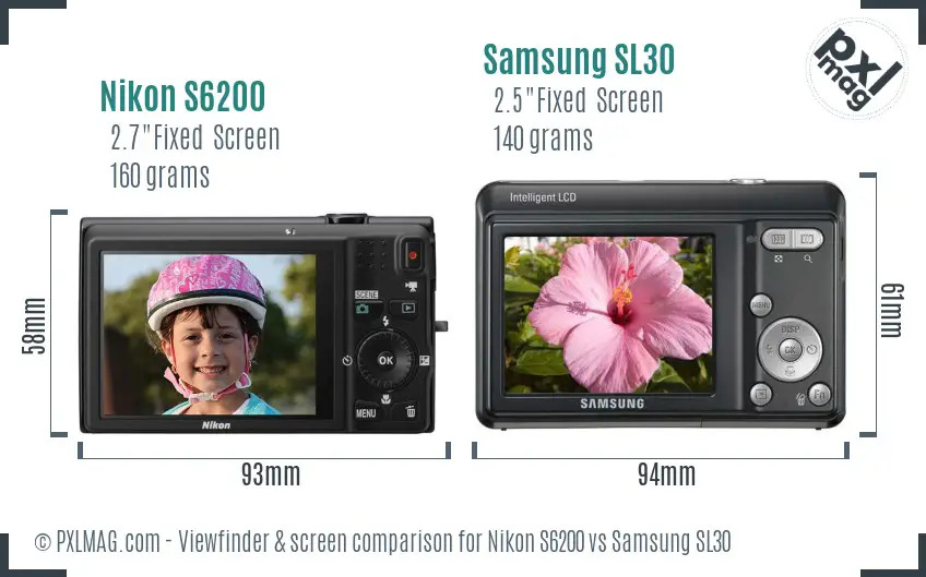 Nikon S6200 vs Samsung SL30 Screen and Viewfinder comparison