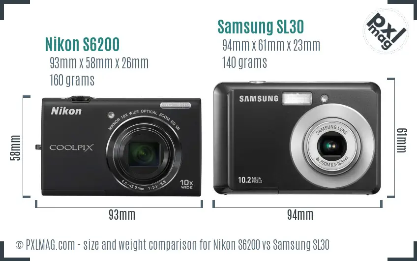Nikon S6200 vs Samsung SL30 size comparison