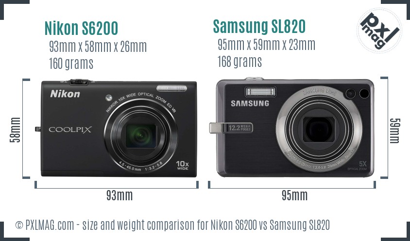 Nikon S6200 vs Samsung SL820 size comparison