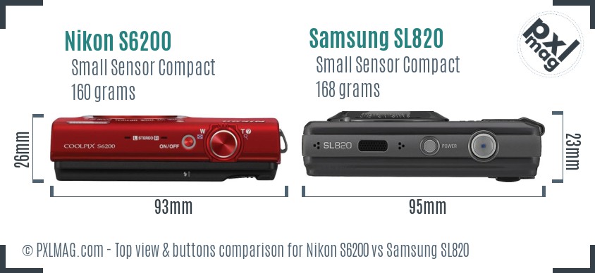Nikon S6200 vs Samsung SL820 top view buttons comparison
