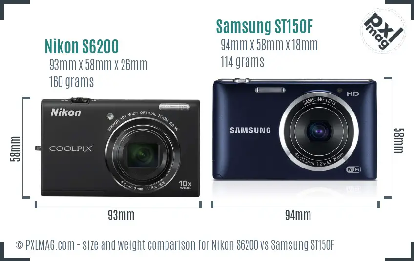 Nikon S6200 vs Samsung ST150F size comparison Nikon S6200 vs Samsung ST150F size comparison
