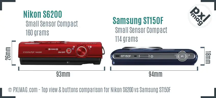 Nikon S6200 vs Samsung ST150F top view buttons comparison Nikon S6200 vs Samsung ST150F top view buttons comparison