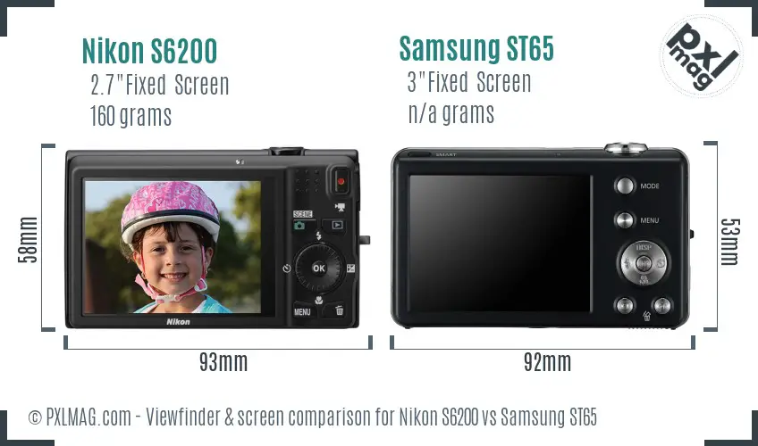 Nikon S6200 vs Samsung ST65 Screen and Viewfinder comparison
