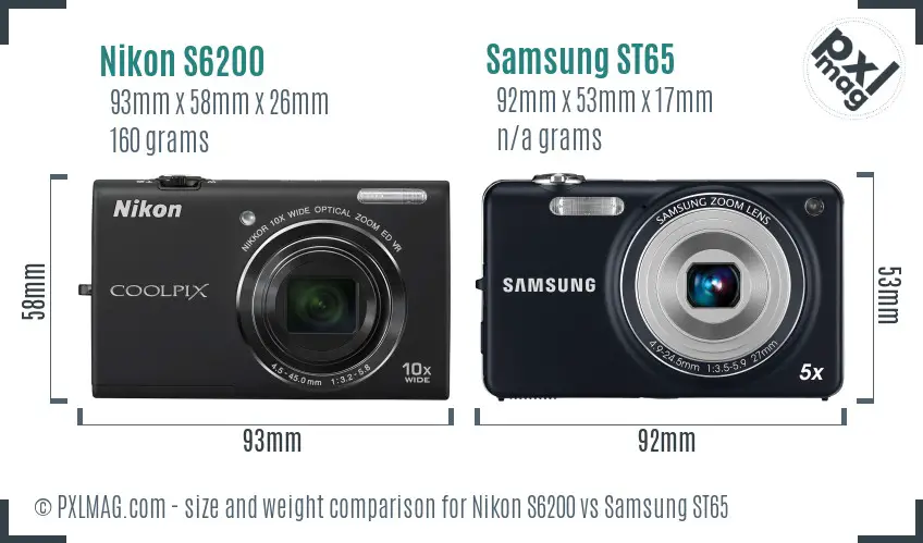 Nikon S6200 vs Samsung ST65 size comparison
