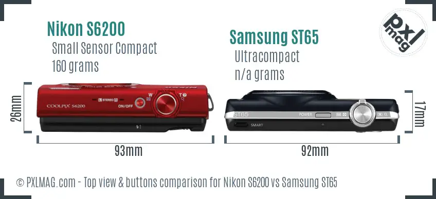 Nikon S6200 vs Samsung ST65 top view buttons comparison