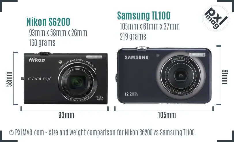 Nikon S6200 vs Samsung TL100 size comparison