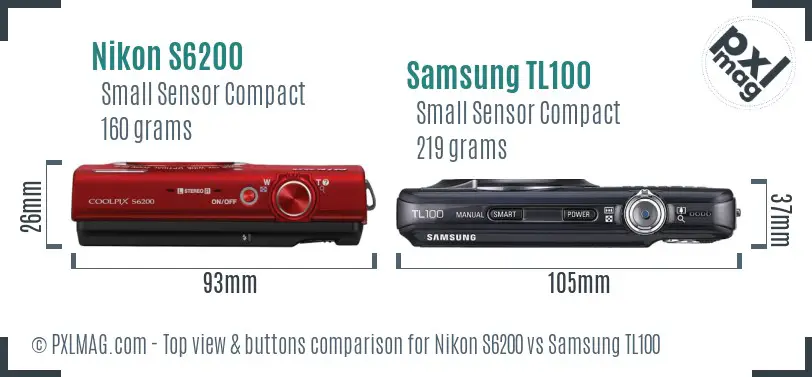 Nikon S6200 vs Samsung TL100 top view buttons comparison