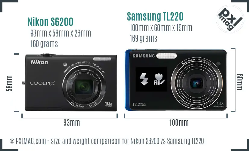 Nikon S6200 vs Samsung TL220 size comparison