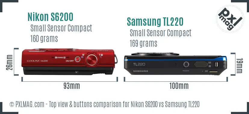 Nikon S6200 vs Samsung TL220 top view buttons comparison