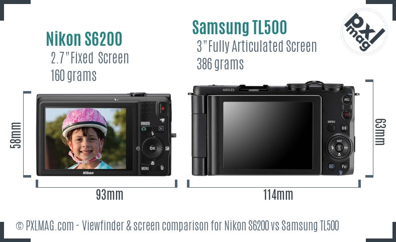 Nikon S6200 vs Samsung TL500 Screen and Viewfinder comparison