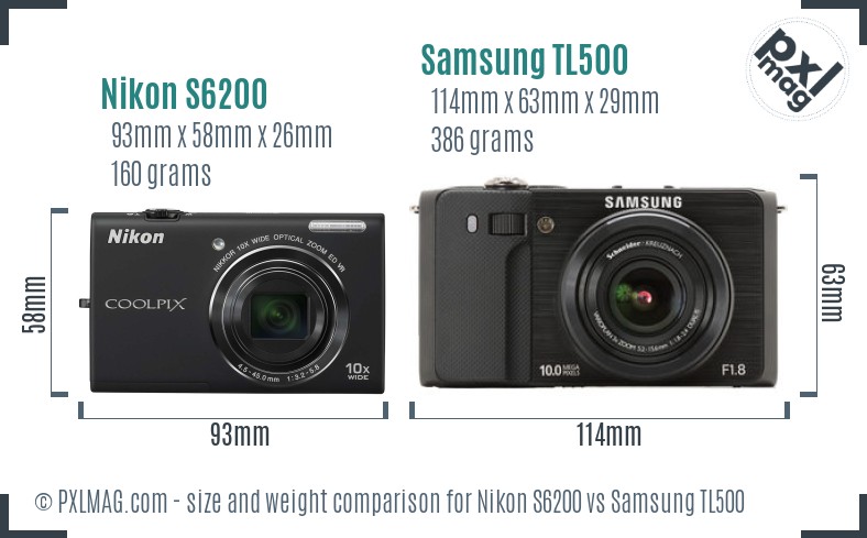 Nikon S6200 vs Samsung TL500 size comparison