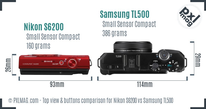 Nikon S6200 vs Samsung TL500 top view buttons comparison