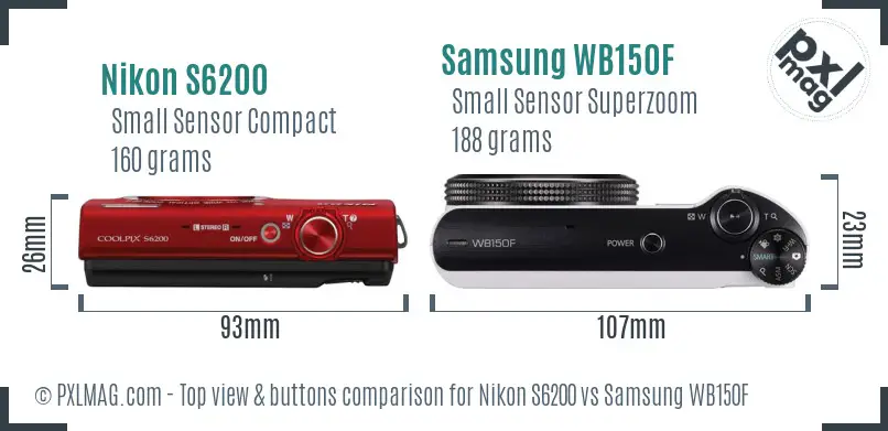 Nikon S6200 vs Samsung WB150F top view buttons comparison Nikon S6200 vs Samsung WB150F top view buttons comparison