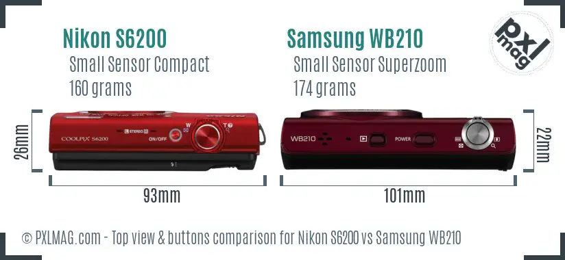 Nikon S6200 vs Samsung WB210 top view buttons comparison