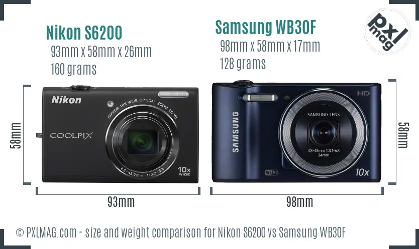 Nikon S6200 vs Samsung WB30F size comparison Nikon S6200 vs Samsung WB30F size comparison