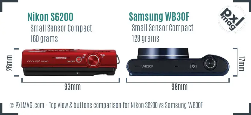 Nikon S6200 vs Samsung WB30F top view buttons comparison Nikon S6200 vs Samsung WB30F top view buttons comparison