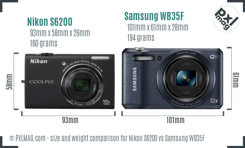 Nikon S6200 vs Samsung WB35F size comparison