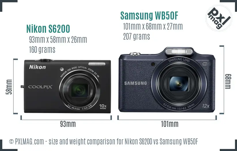 Nikon S6200 vs Samsung WB50F size comparison