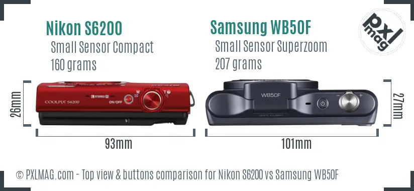 Nikon S6200 vs Samsung WB50F top view buttons comparison