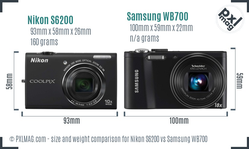 Nikon S6200 vs Samsung WB700 size comparison