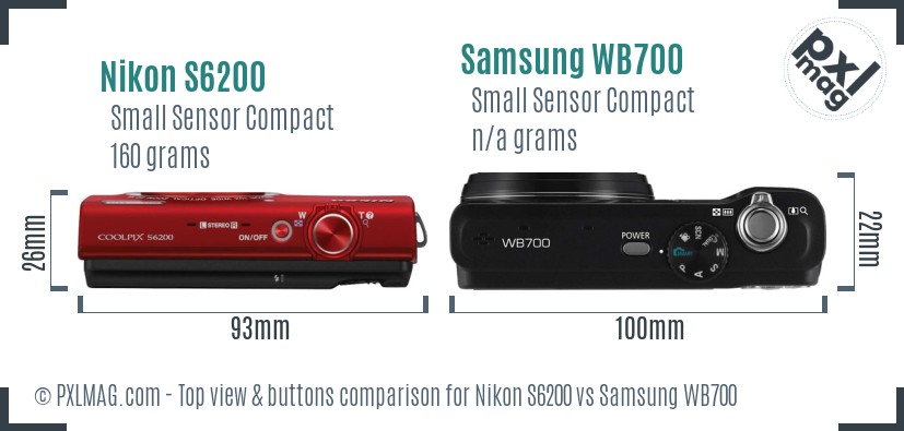 Nikon S6200 vs Samsung WB700 top view buttons comparison