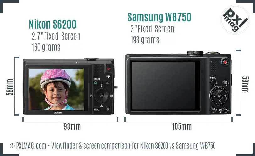 Nikon S6200 vs Samsung WB750 Screen and Viewfinder comparison