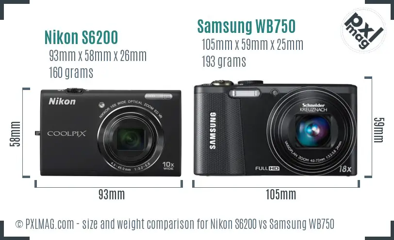 Nikon S6200 vs Samsung WB750 size comparison