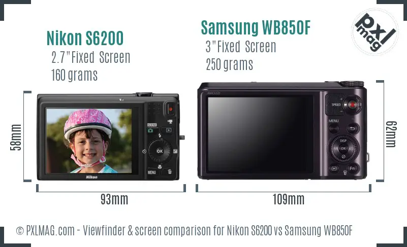 Nikon S6200 vs Samsung WB850F Screen and Viewfinder comparison