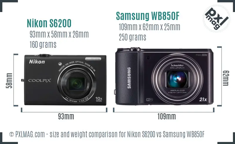 Nikon S6200 vs Samsung WB850F size comparison