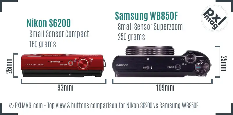 Nikon S6200 vs Samsung WB850F top view buttons comparison